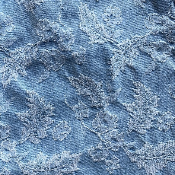 Zee Gee Why Light Blue White Floral Pattern Raw Hem Jean Skirt Kick High - Picture 3 of 10